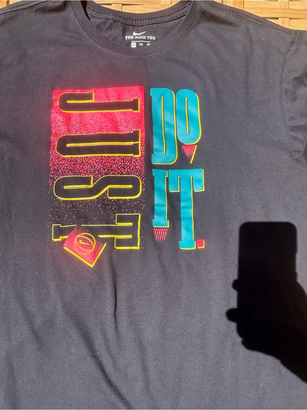 🎃2/$8- Nike Black Short Sleeve Tee with Multicolor "Just Do It" Graphic - Picture 6 of 10